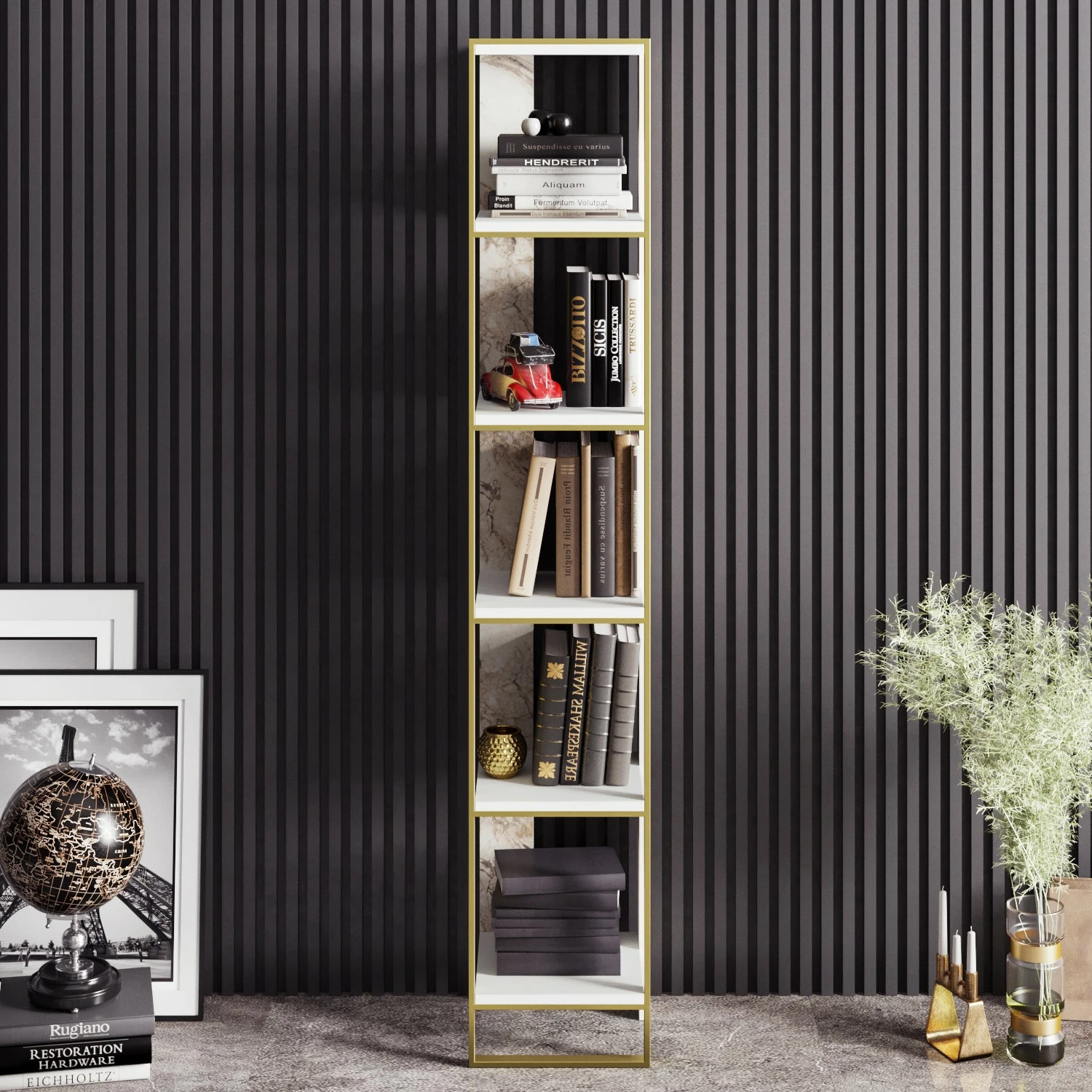 Raft librash Hanah Home, Polka, i bardhë dhe i artë