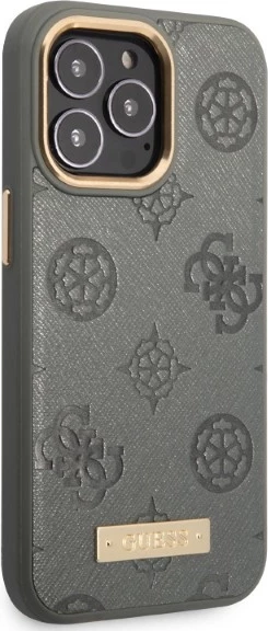 Mbështjellës Guess Peony Logo Plate për iPhone 13 Pro Max 6.7", MagSafe, Gri