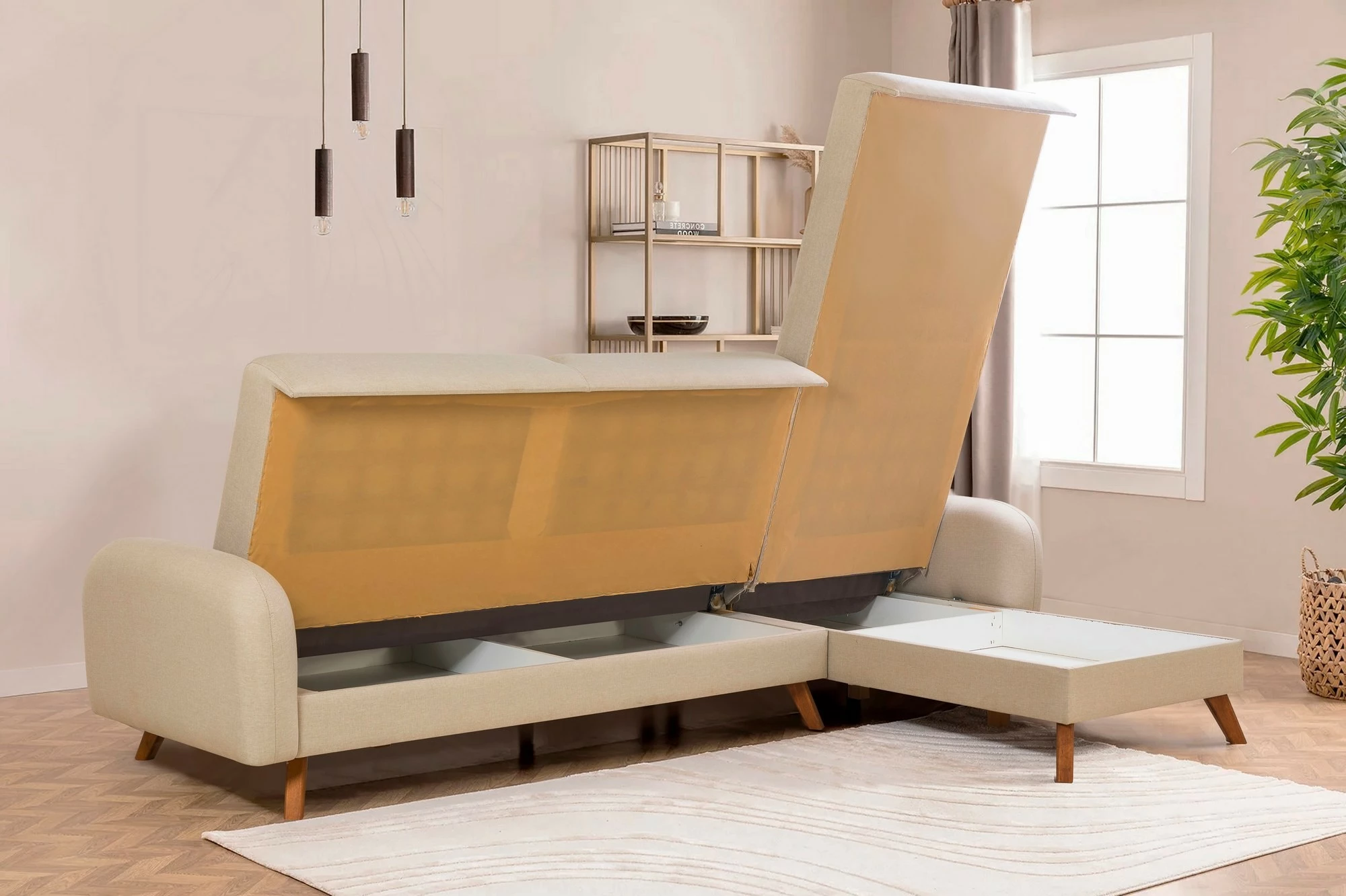 Kënd-sofë krevati Hera 2, ngjyrë krem, Atelier del Sofa