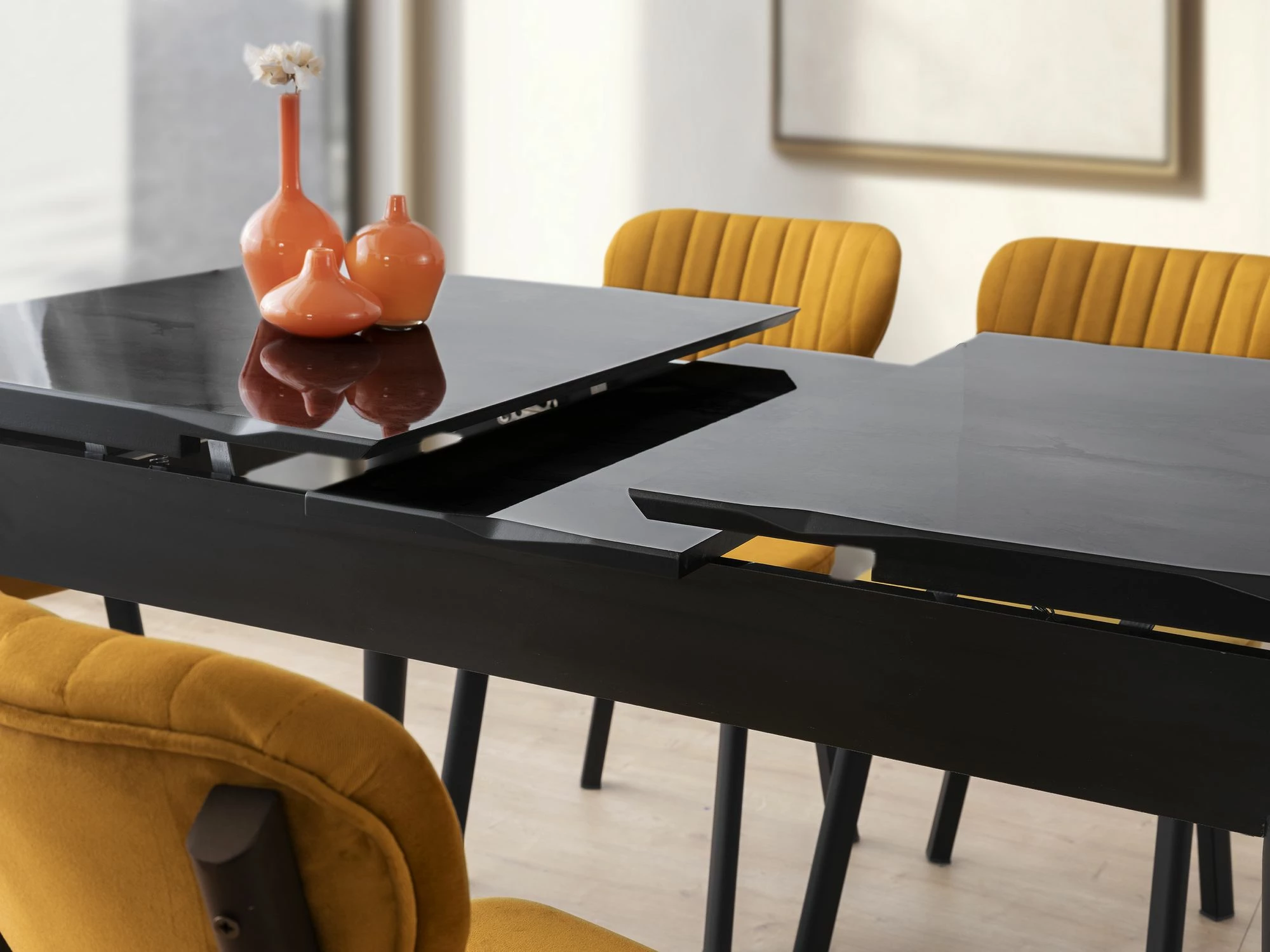 Tavolinë ngrënie me zgjatje, ngjyrë e zezë, Skye Decor, Crea - 2941