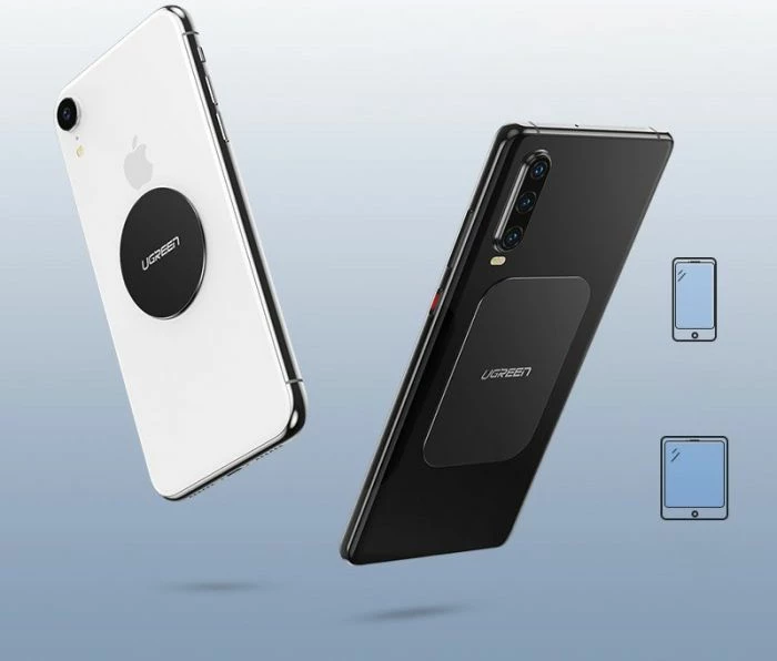 Pllaka metalike për mbajtës magnetik telefoni UGREEN 30836, 35mm, vetëngjitëse, e zezë, set 2 copë