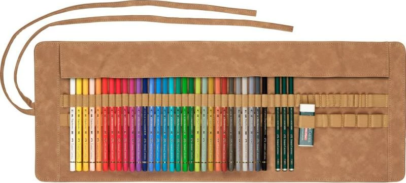 Set lapsa ngjyrash Faber-Castell Polychromos FC-110030, me etui rrotullues, 34 copë, shumëngjyrësh