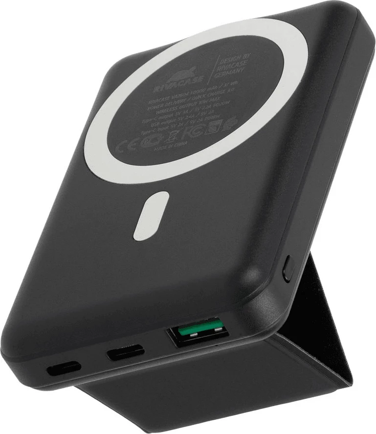 Powerbank magnetik MagSafe RIVACASE VA2604 10000mAh 20W Qi 15W me mbajtëse, e zezë
