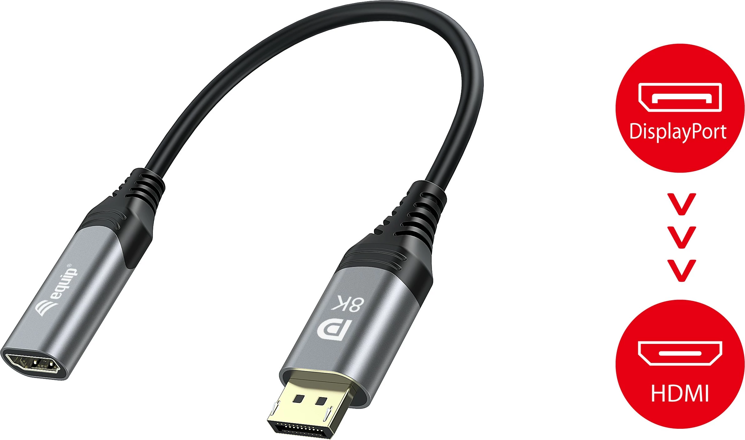 Adapter DisplayPort në HDMI Equip 8K/60Hz, 0.15m, i zi/gri