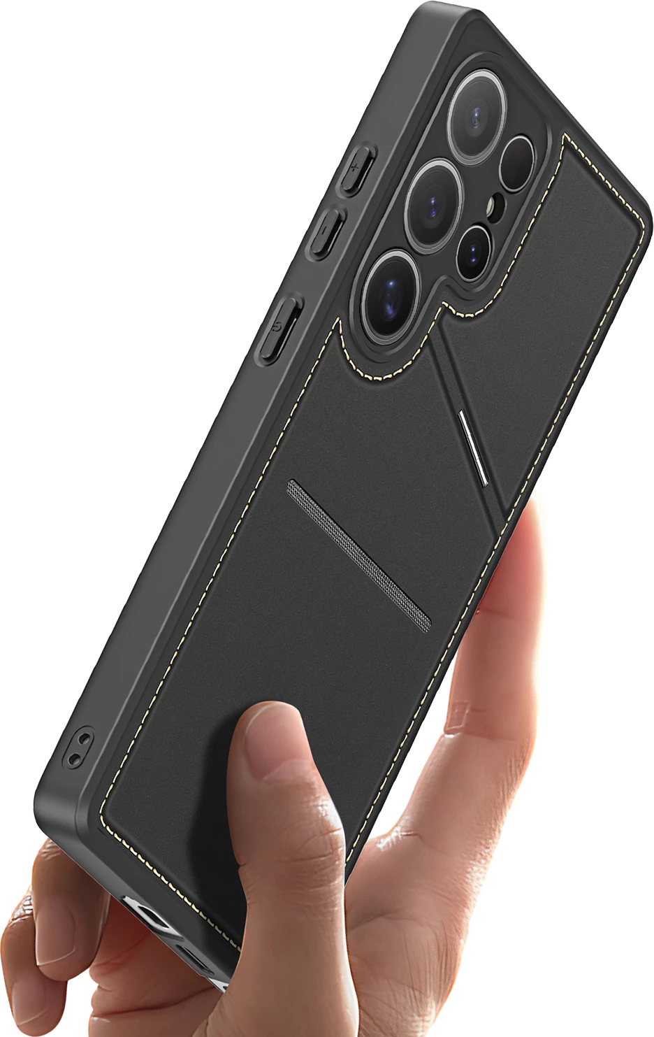 Mbështjellës Dux Ducis Rafi II për Samsung Galaxy S25 Ultra, me stand dhe xhepa për kartela, i zi