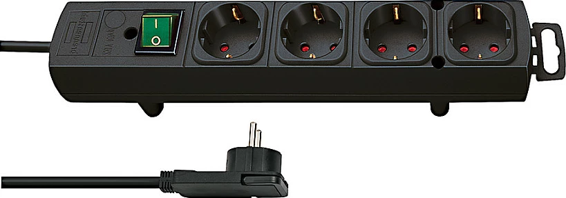 Zgjatues prizash Brennenstuhl Comfort-Line, 4 priza, 2m, me ndërprerës, prizë e sheshtë, i zi