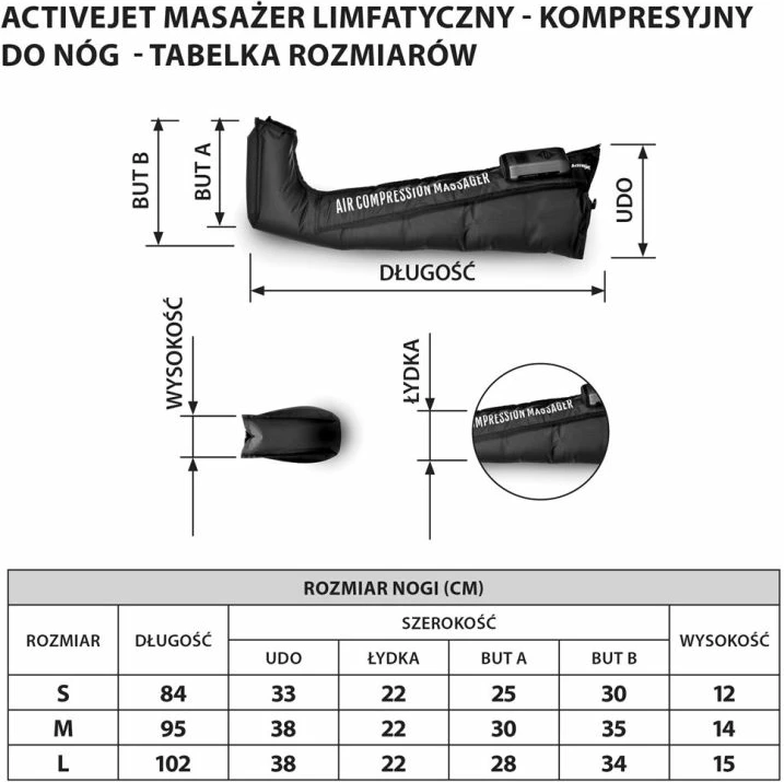 Masazhator kompresioni për këmbë Activejet M, i zi