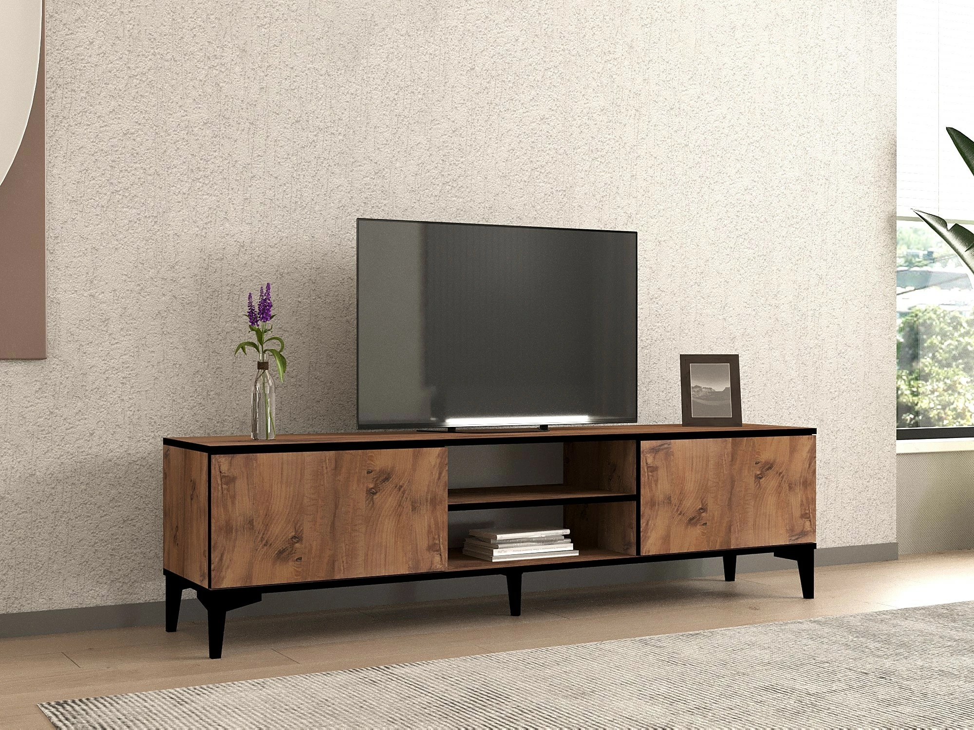 Komodë TV Hanah Home, ngjyrë Atlantic Pine dhe e zezë