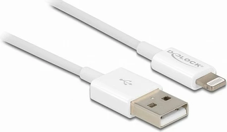 Kabllo USB-A në Lightning DeLOCK, 1 m, USB 2.0, 3A, e bardhë