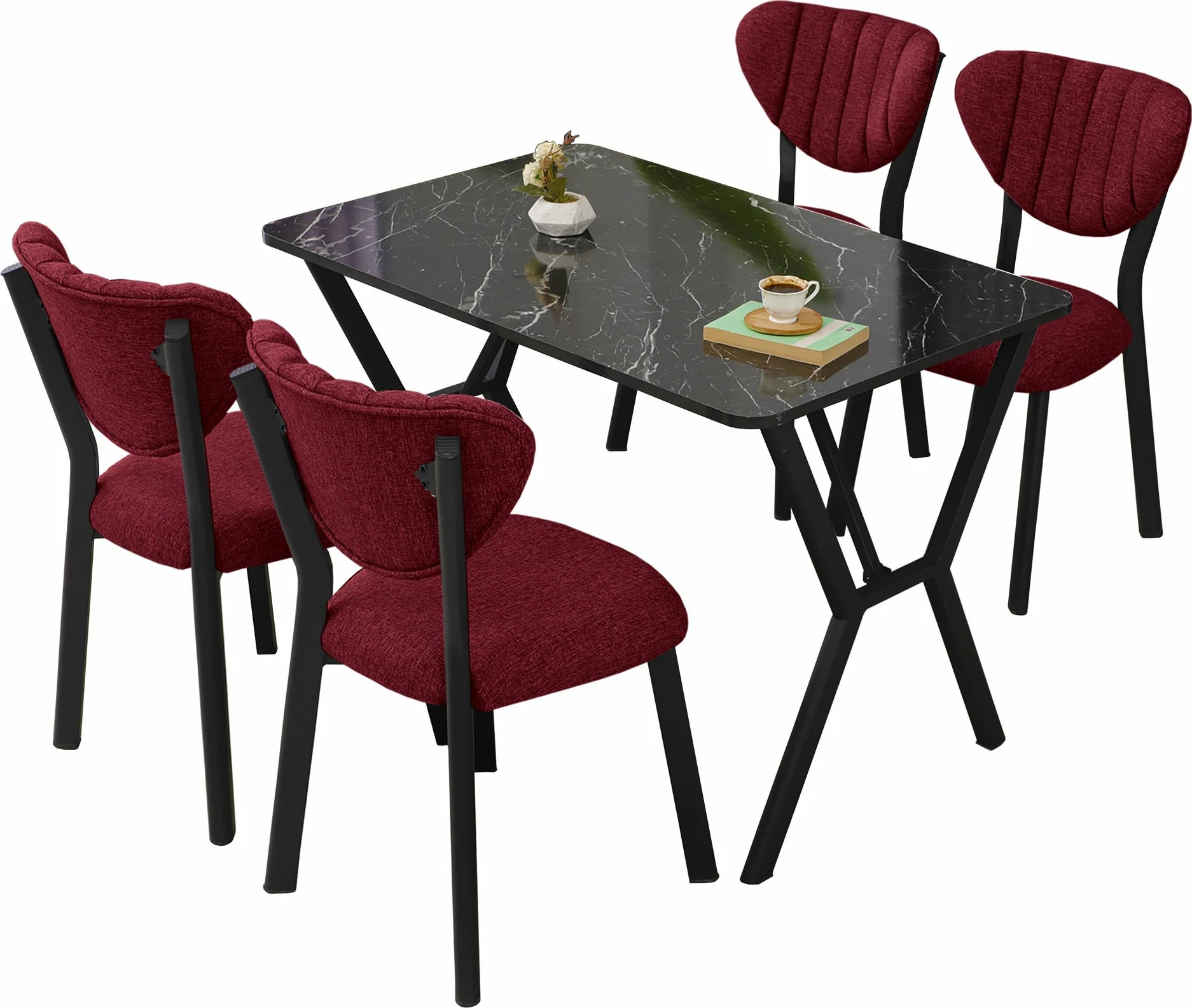 Set tavoline me karrige për ngrënie, i zgjatshëm, 5 pjesë, Skye Decor, elma-burgundy, e zezë