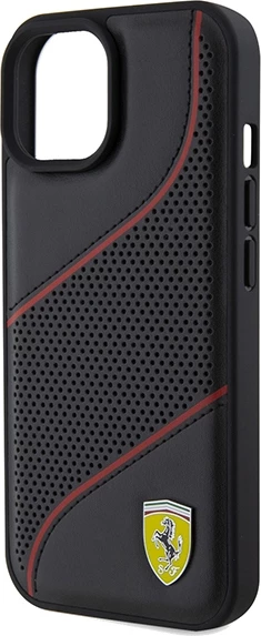 Mbështjellës Ferrari Perforated Waves Metal Logo për iPhone 15/14/13, e zezë