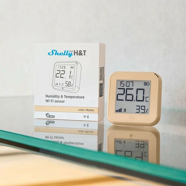 Sensor temperature dhe lagështie Shelly H&T Gen. 3, WLAN BT USB-C, ngjyrë mocha
