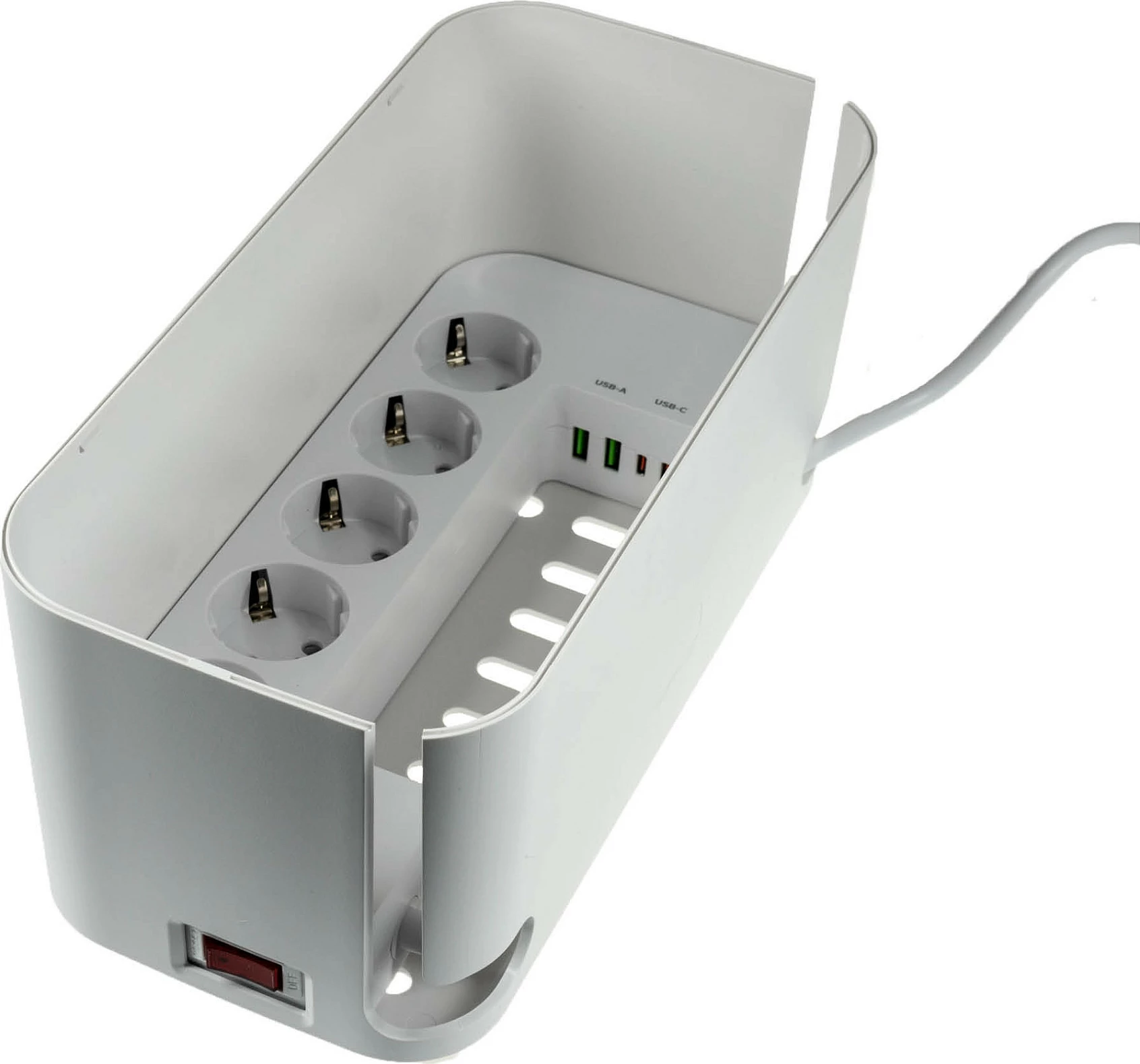 Zgjatues rryme RealPower PowerBox 522, 5 priza, 4 USB (2x USB-C), kabllo 1.5 m, i bardhë
