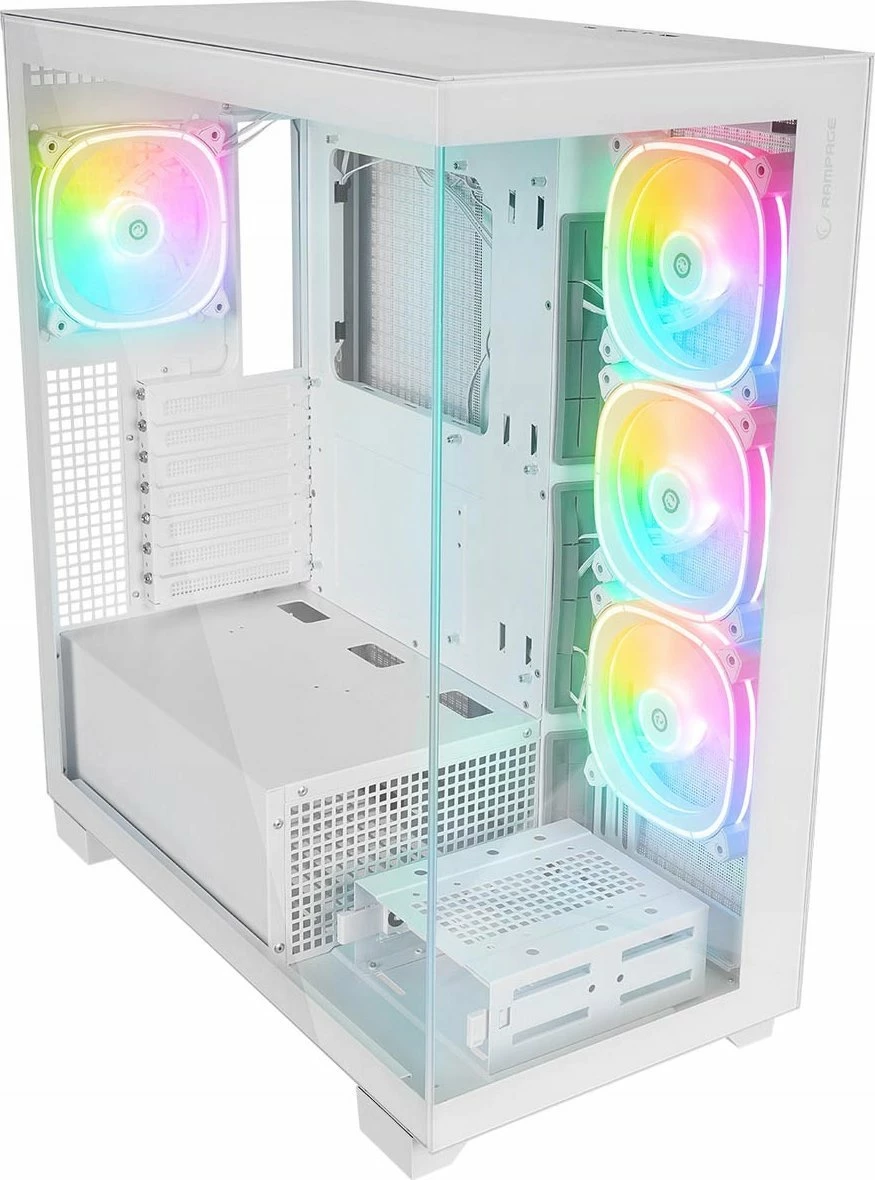Kasë Rampage Hydra V1 ARGB Midi Tower ATX/mATX/ITX, USB-C, 4 ventilatorë + hub, e bardhë