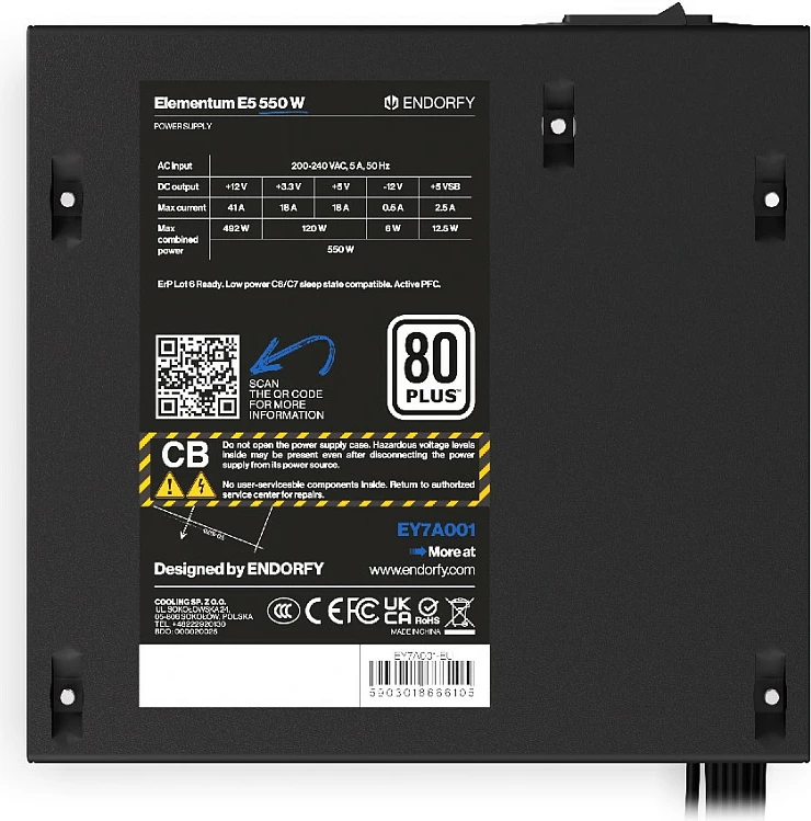 Furnizues energjie Endorfy Elementum E5 550W, ATX, 80 PLUS, i zi