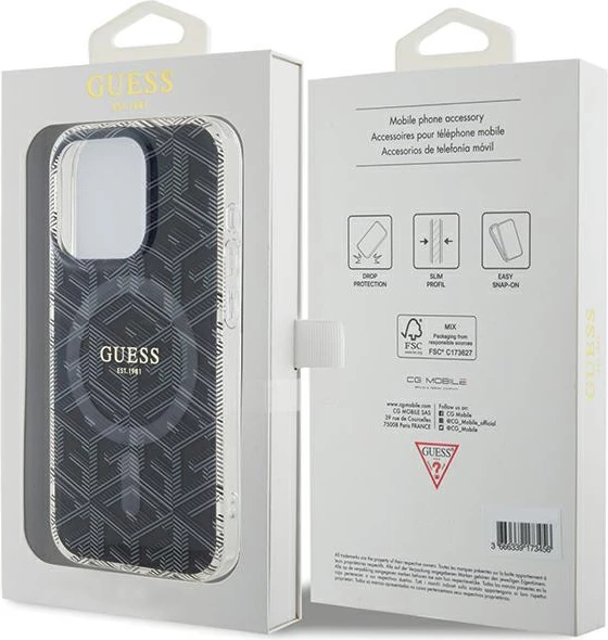 Mbështjellës Guess IML GCube MagSafe për iPhone 15 Pro, i zi