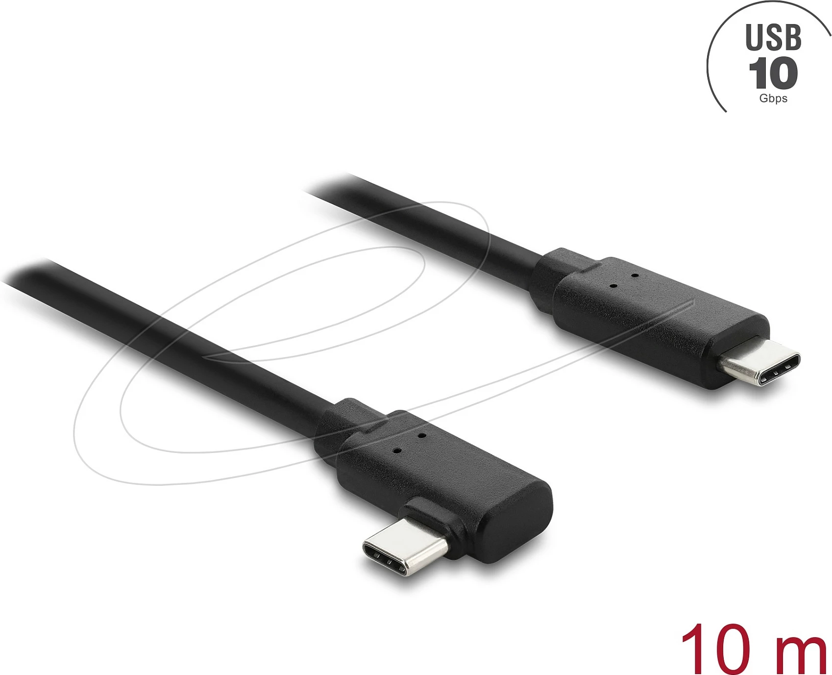 Kabllo optike aktive USB-C DeLOCK, 10 m, 10 Gbps, C në C, konektor i kënduar, e zezë