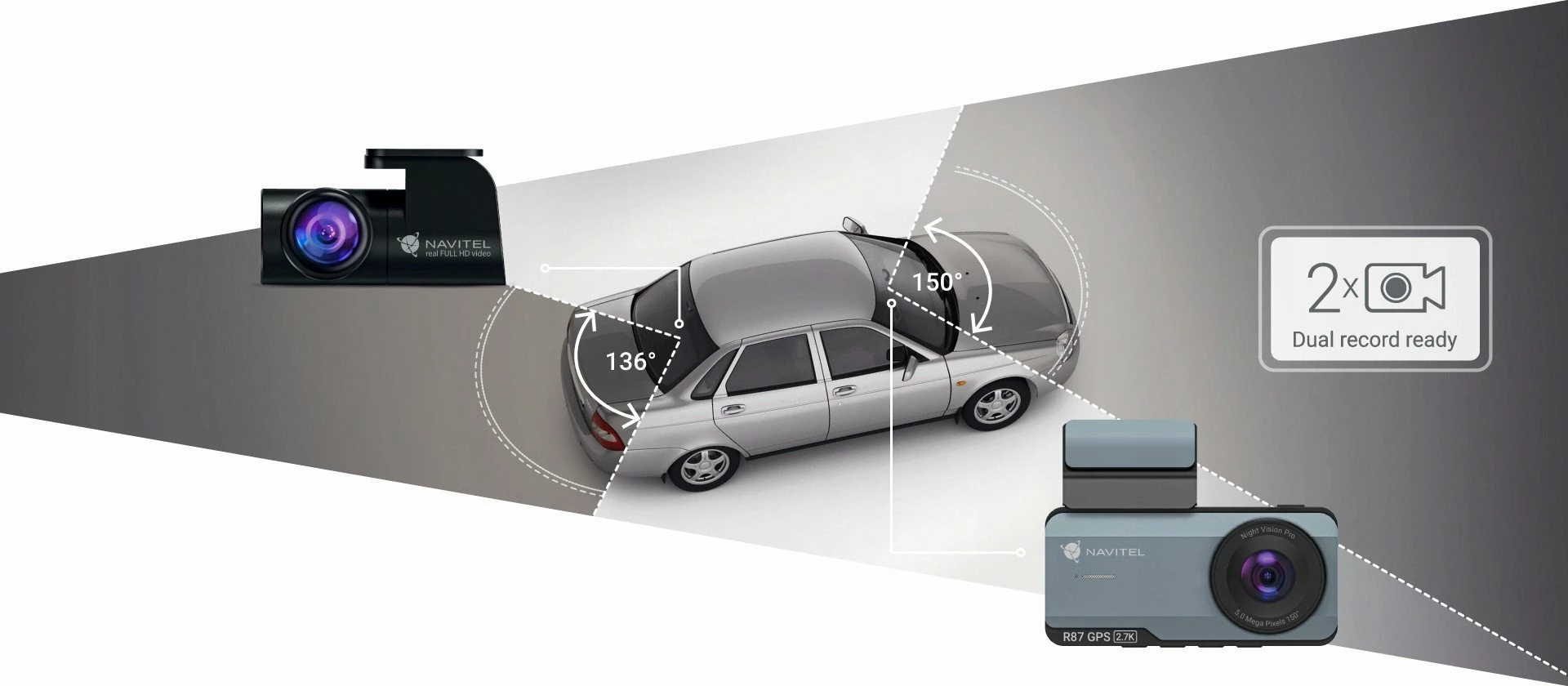 Kamerë regjistruese për veturë Navitel R87 GPS 2.7K, 150°, 3.7\", Wi‑Fi, microSD deri 256GB, e zezë/argjendtë