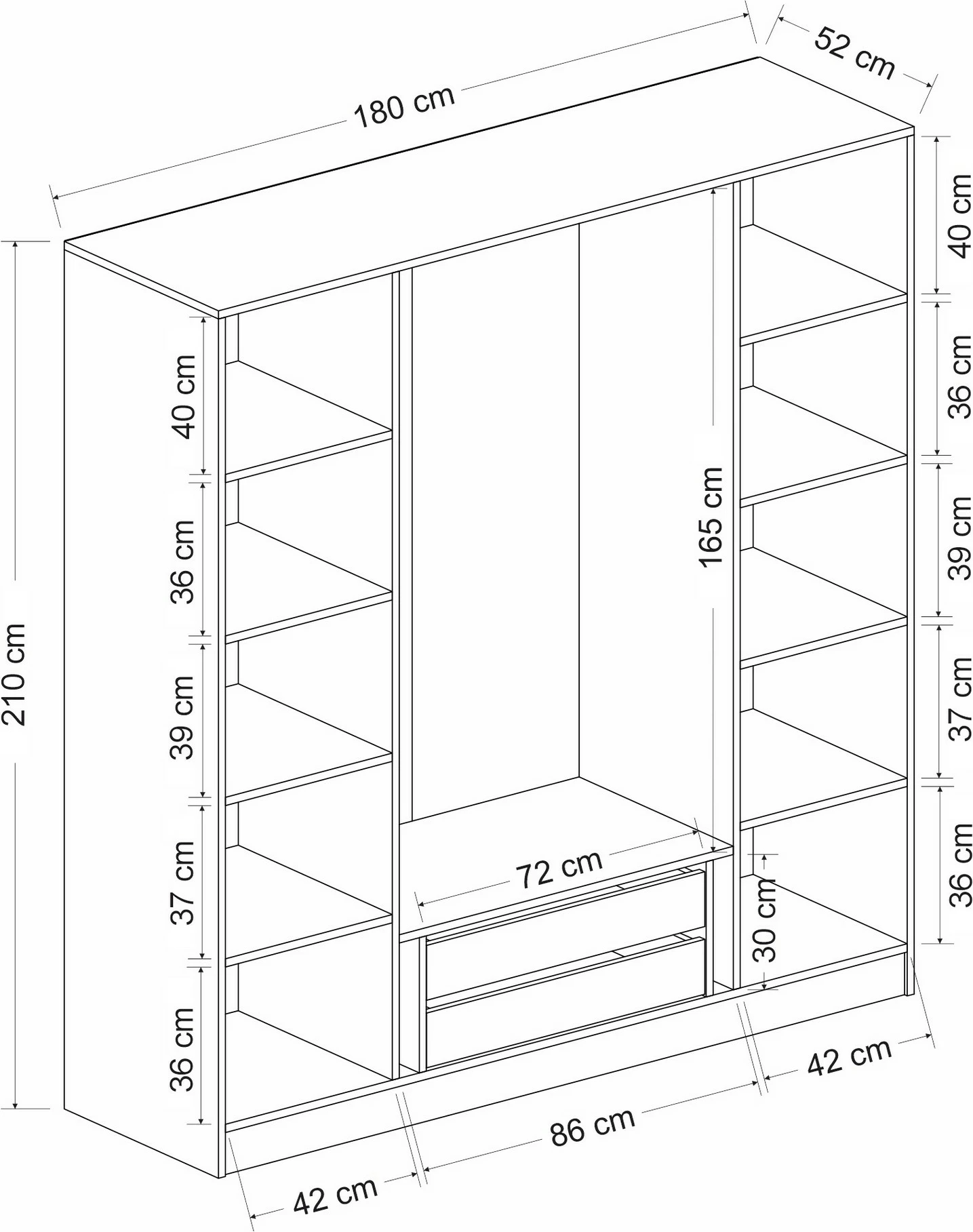 Dollap Skye Decor, ngjyrë antracit, 180x210x52cm, 5051