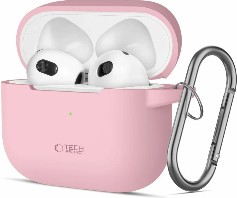 Mbështjellës Tech-Protect për AirPods 3, silikon, me karabiner, rozë