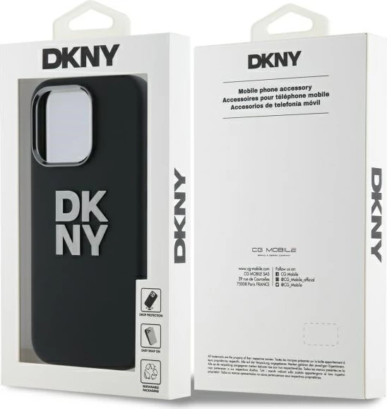 Mbështjellës DKNY Liquid Silicone Metal Logo për iPhone 16 Pro Max, i zi