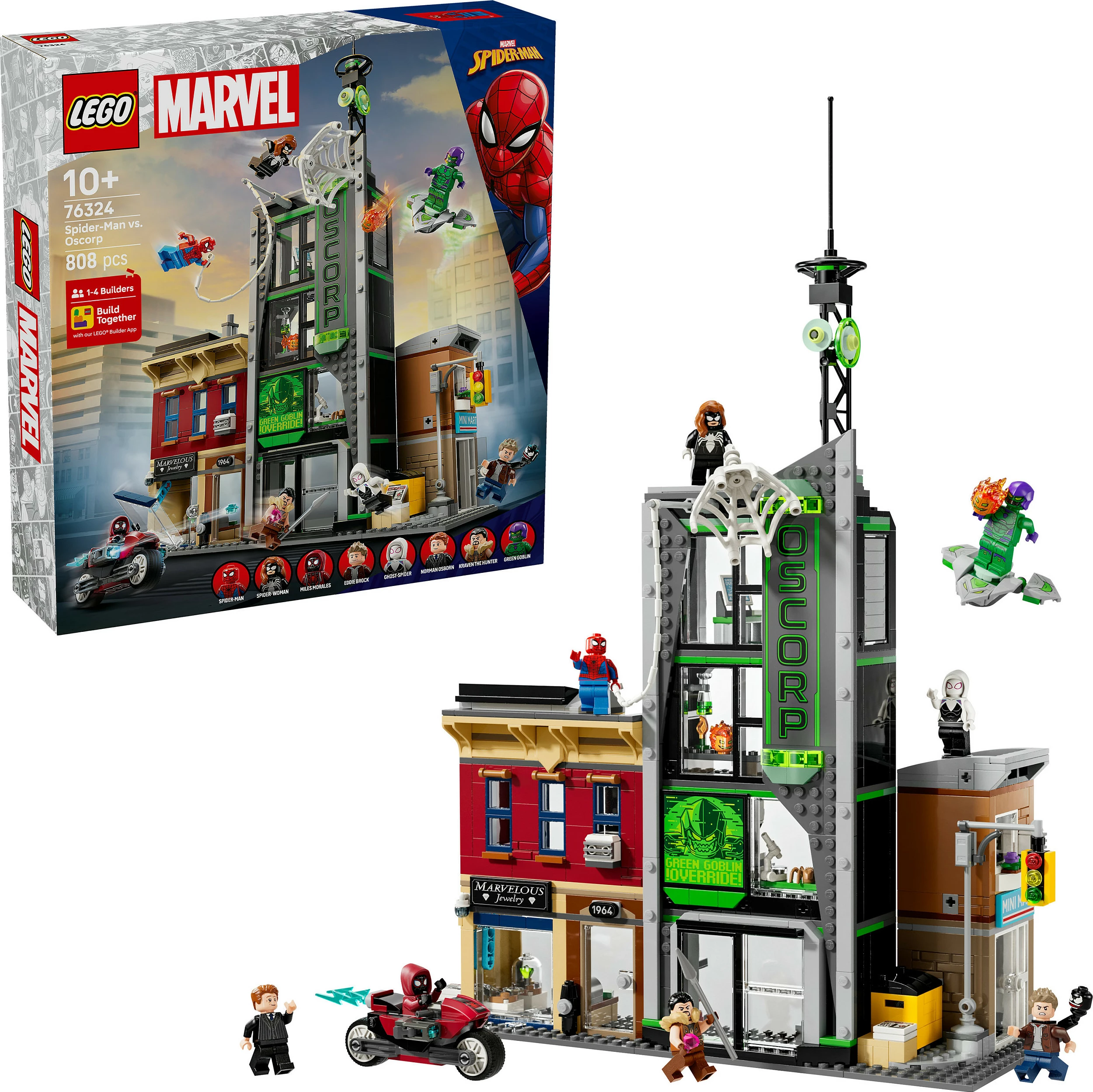 Set ndërtimi LEGO Marvel Spider-Man vs. Oscorp 76324, 808 copë, 10+, shumëngjyrësh