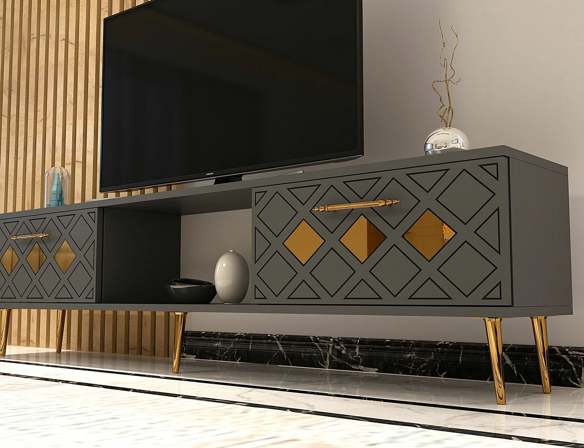 Komodë TV Skye Decor, anthracite, gold