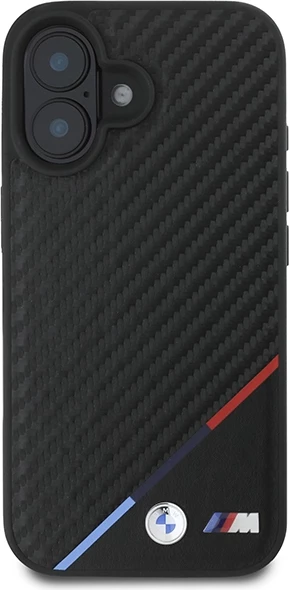 Mbështjellës BMW M Carbon Tricolor Line MagSafe për iPhone 16, Zi