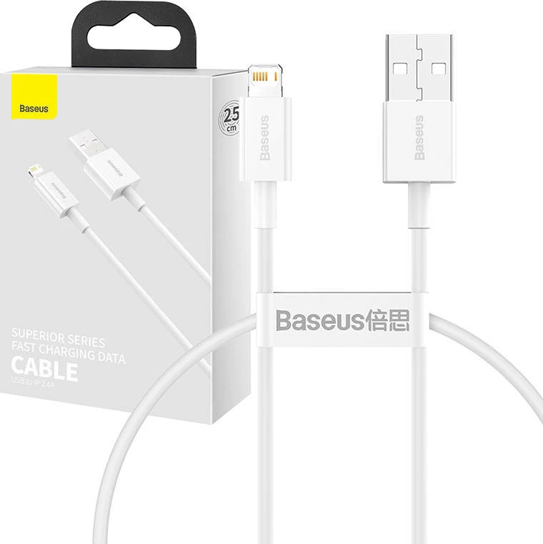 Kabllo Baseus Superior Series CALYS-02, USB në Lightning, 0.25m, e bardhë