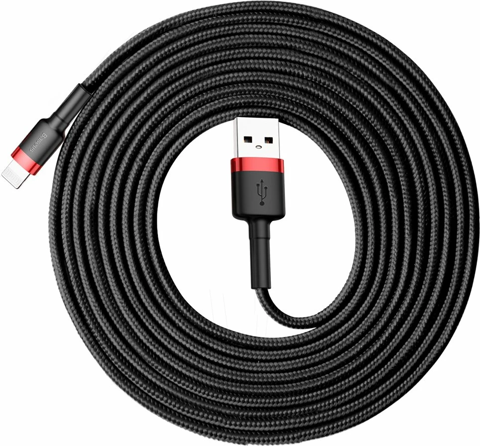 Kabllo Baseus Cafule CALKLF-R91, USB-A në Lightning, 3m, e zezë/kuqe