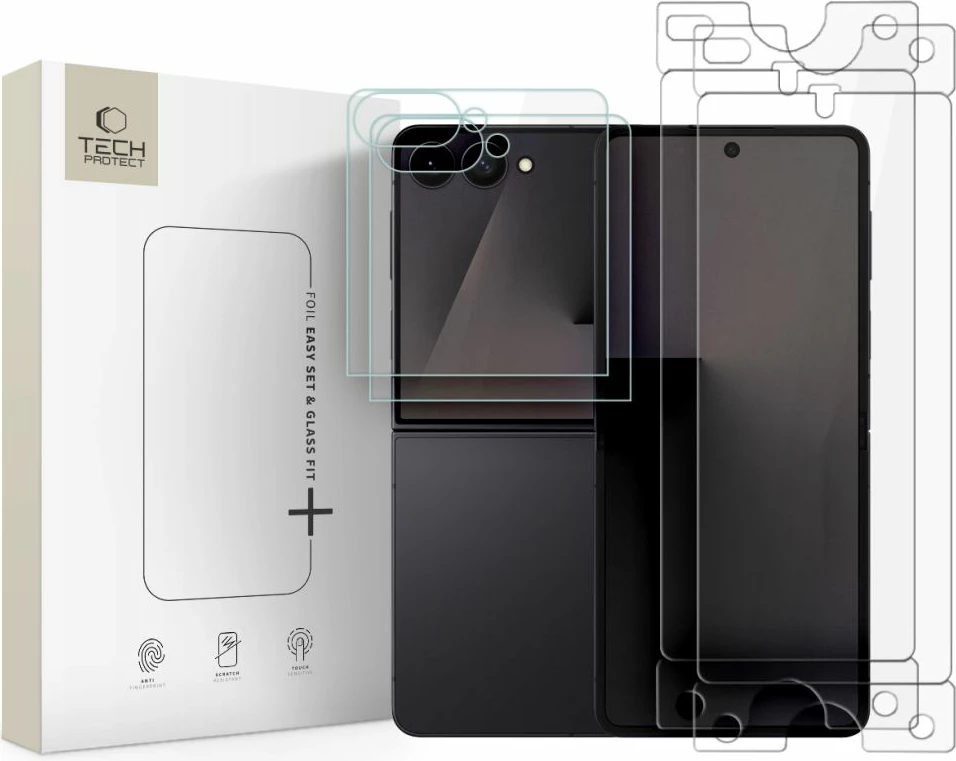 Set mbrojtës ekrani Tech-Protect Easy Set Foil & Glass Fit+ 4in1 për Samsung Galaxy Z Flip 7/8, transparent, paketë 2x xham i kalitur + 2x film hidrogel