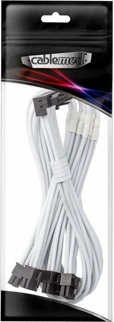 Kabllo energjie PCIe CableMod C-Series Pro Variant B 90° 16-pin (12+4) në 4x 8-pin, CM-PCSR-16P4-RBN60KW-5PW-R-SS, e bardhë