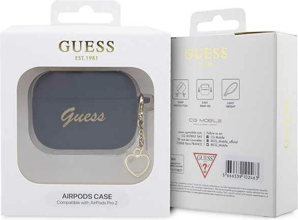Mbështjellës Guess për AirPods Pro 2, Silicone Charm Collection, i zi, me varëse zemër