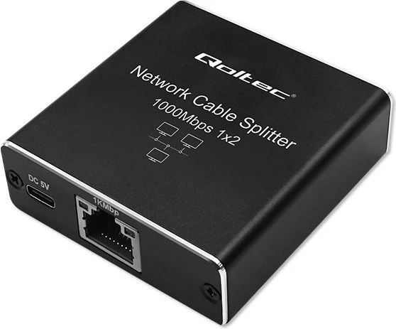 Switch rrjeti Qoltec Splitter Mini 1x2 RJ45, 1000Mbps, USB-C, Alumini, i zi