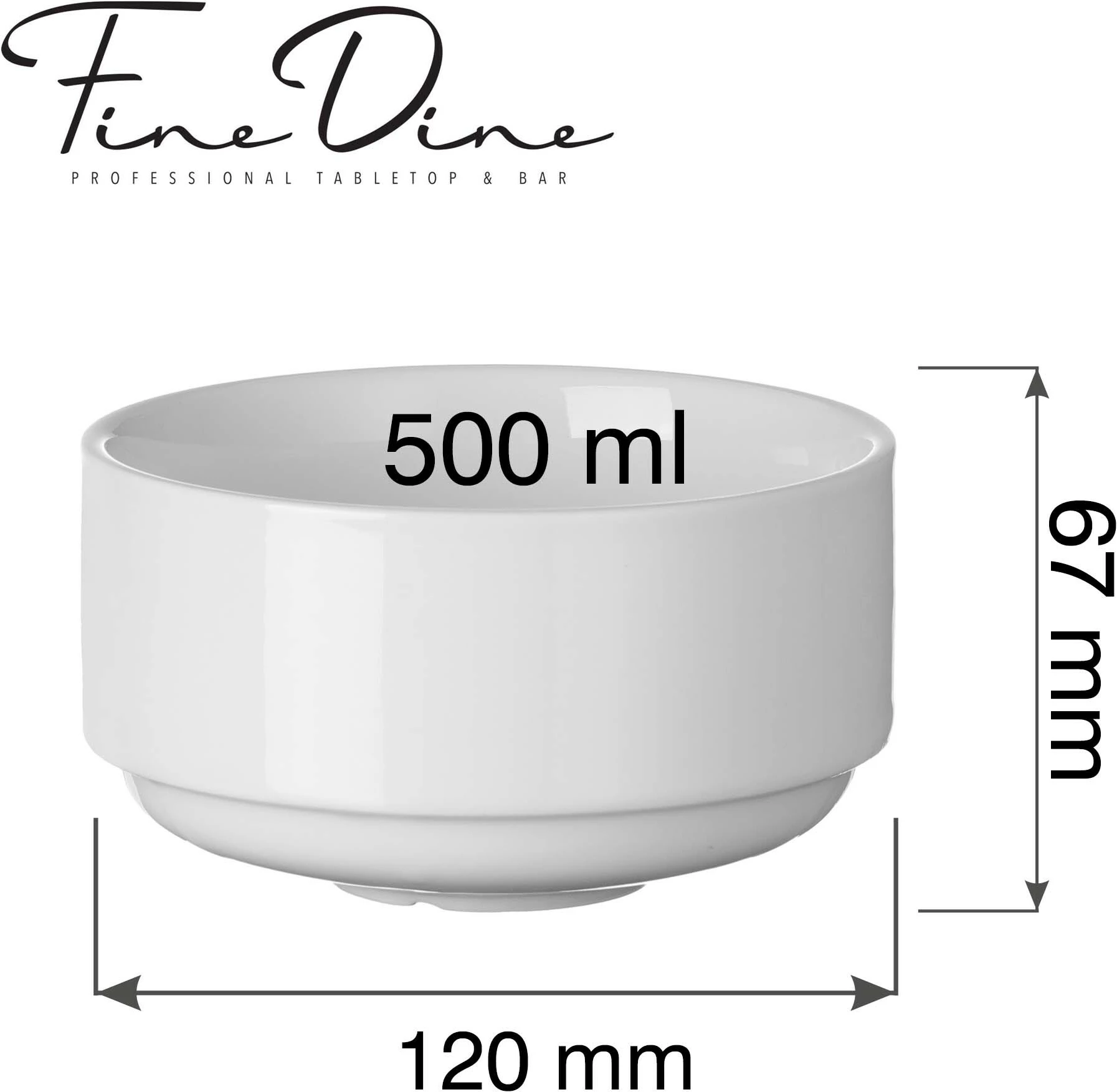 Tas i stivueshëm Fine Dine Pure Bianco 500 ml, i bardhë, set 6 copë
