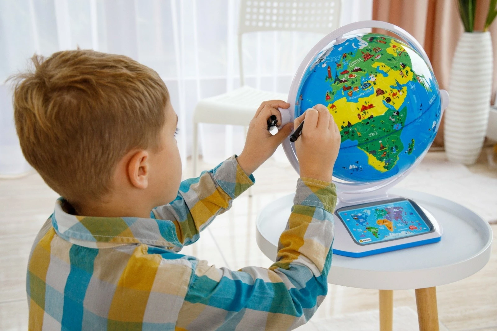 Globus interaktiv edukativ Dante PlayShifu Orboot Explorer, AR me aplikacion, stilolaps UV, bateri të integrume, blu/jeshil