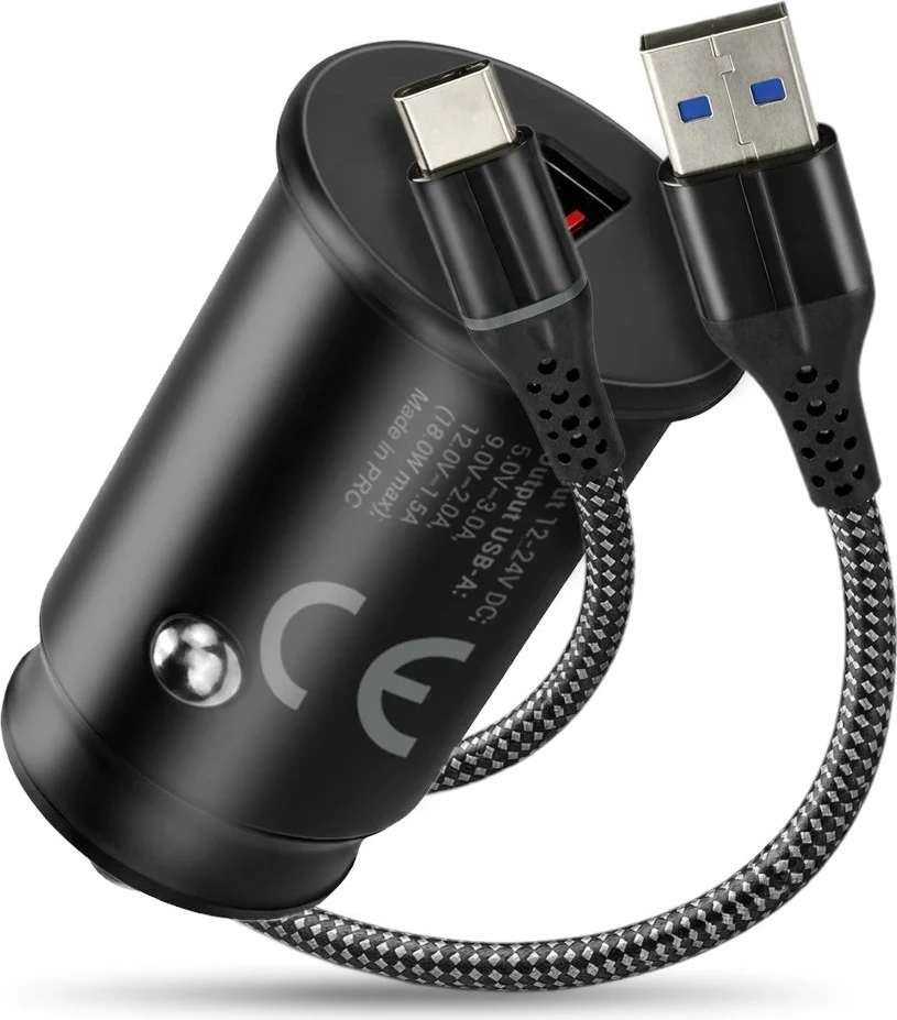 Karikues veture everActive CC-15QC Quick Charge 3.0 18W, 1x USB-A + kabllo USB-C 1m, i zi