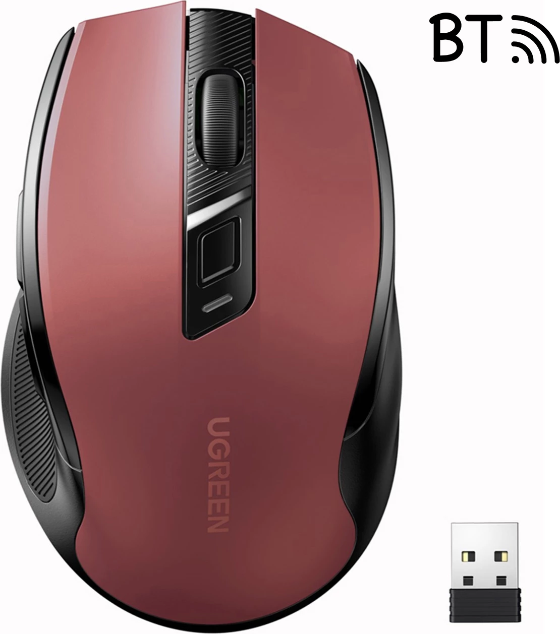 Maus pa tela Ugreen MU006, optik, 4000 DPI, Bluetooth 5.0/USB, Kuq