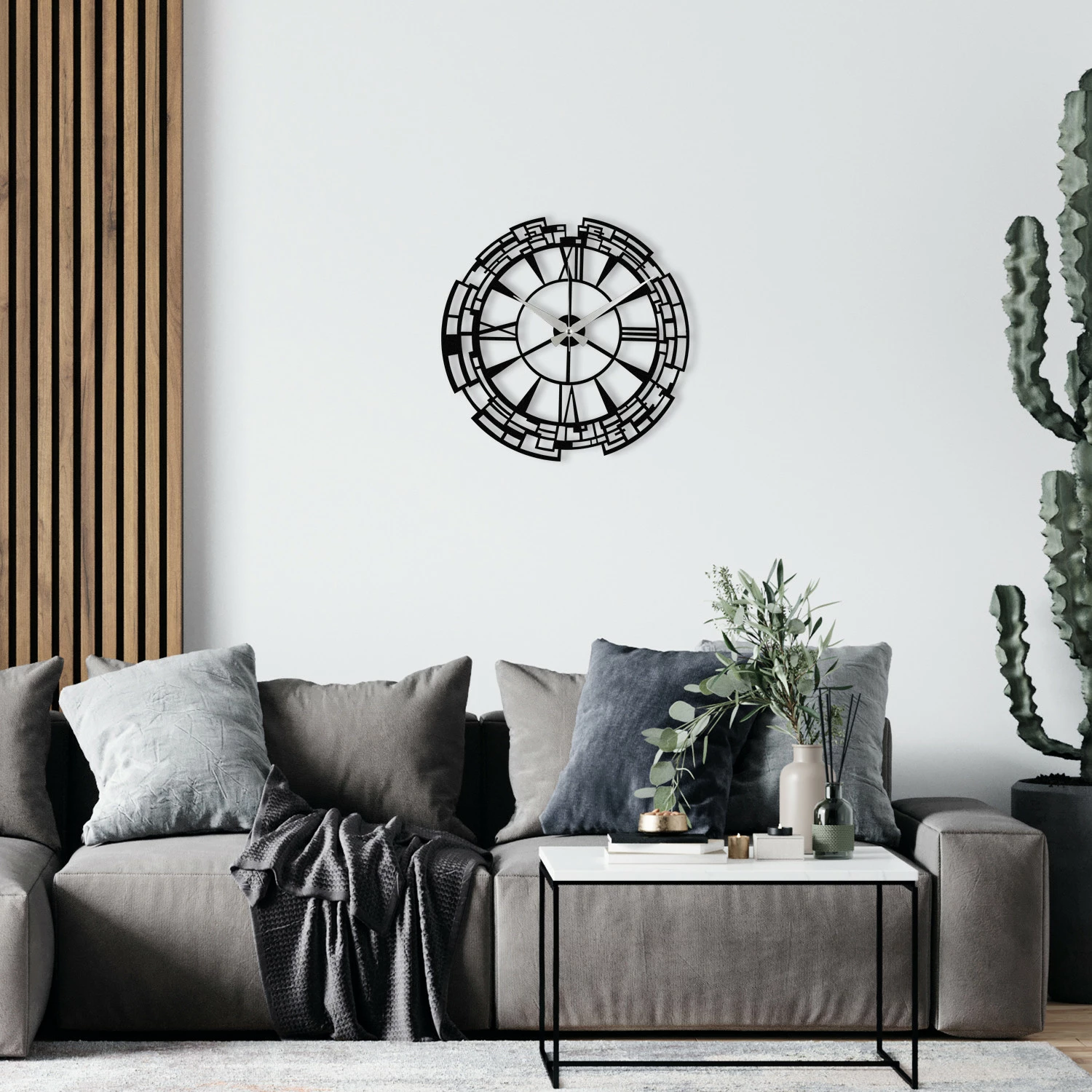 Orë muri dekorative prej metali, Wallity, Enzoclock - S016, e zezë, 48x48cm