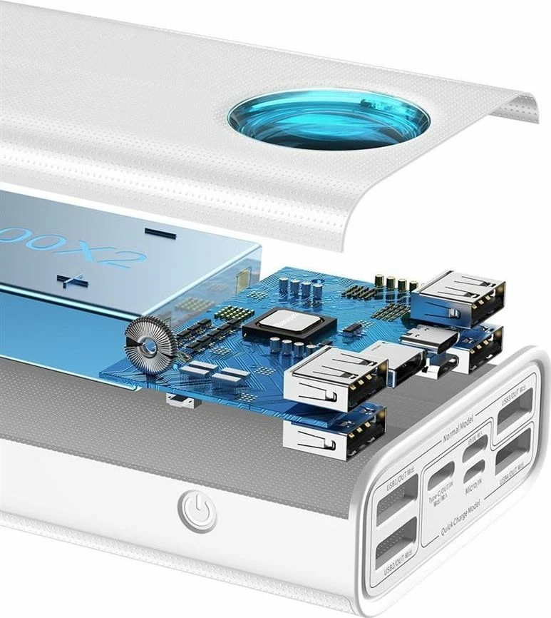 Powerbank Baseus Amblight 30000mAh 65W me display, 4x USB-A + 1x USB-C, e bardhë