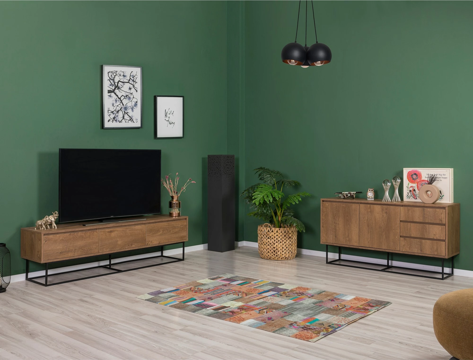Set mobiljesh për dhomë dite, Laxus Takım 20, ngjyrë arre dhe e zezë