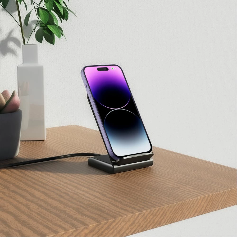 Karikues pa tela me stand, Tech-Protect QI15W-S2, 15W, USB-C, me kabllo USB-A/USB-C 50cm, zi