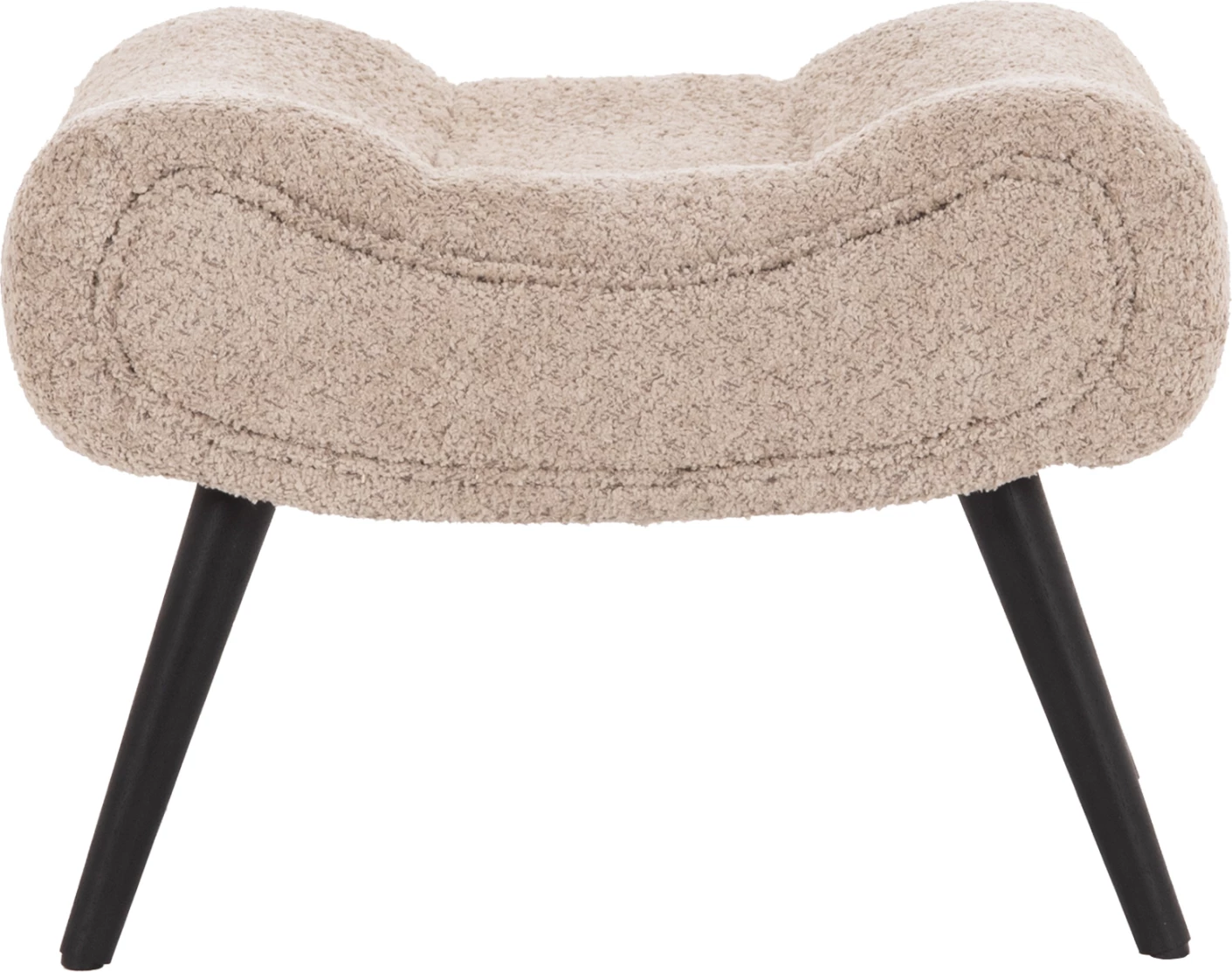 Stool ose këmbësore BRYM, stof boucle bezhë/kafe, këmbë druri të zeza, 69x61x41cm