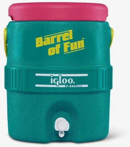 Kanë termo për pije IGLOO Retro Barrel of Fun 7.5L (2-gallon), turkeze me kapak rozë