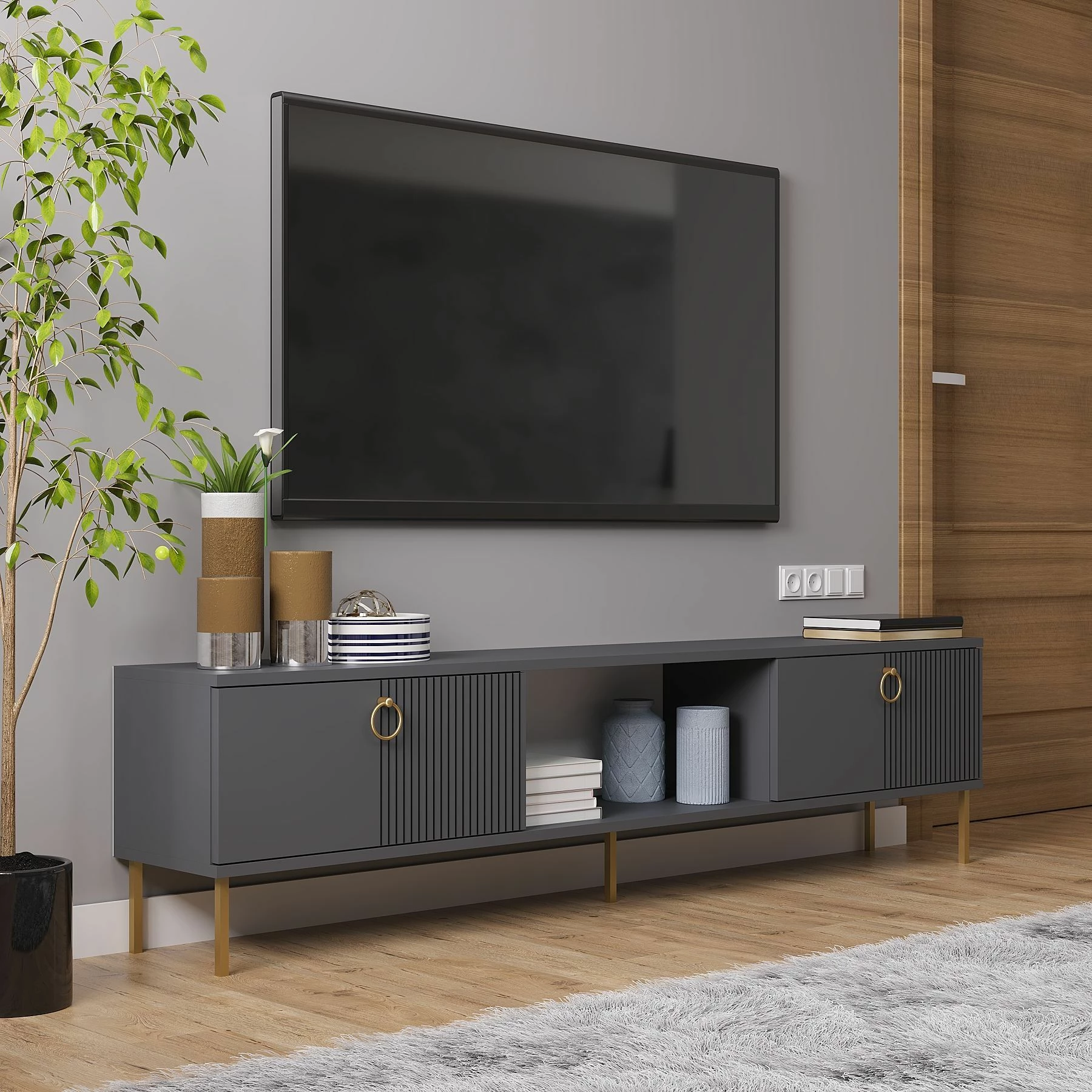 Komodë TV Skye Decor, ngjyrë antracit, 180x45x30cm