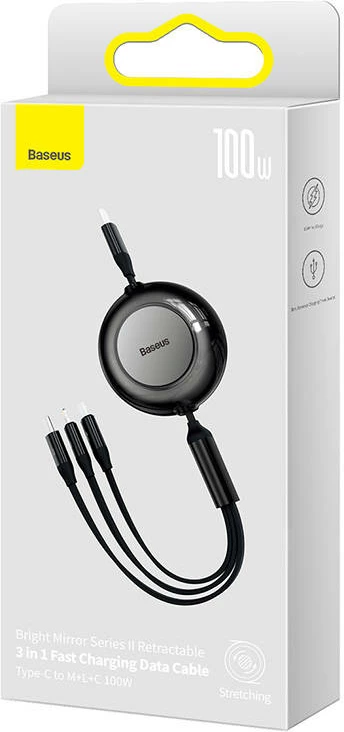 Kabllo multifunksionale Baseus Bright Mirror 4, 3-në-1, USB-C/Micro USB/Lightning, 1.1m, e zezë