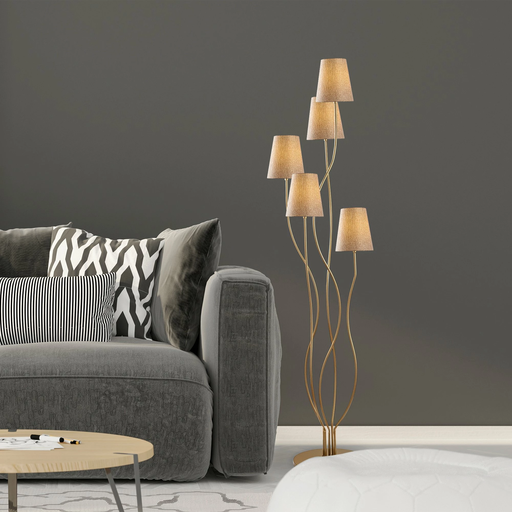 Llambë dyshemeje Opviq, Bonibon, ngjyrë ari dhe bezhë, 44x44x160cm