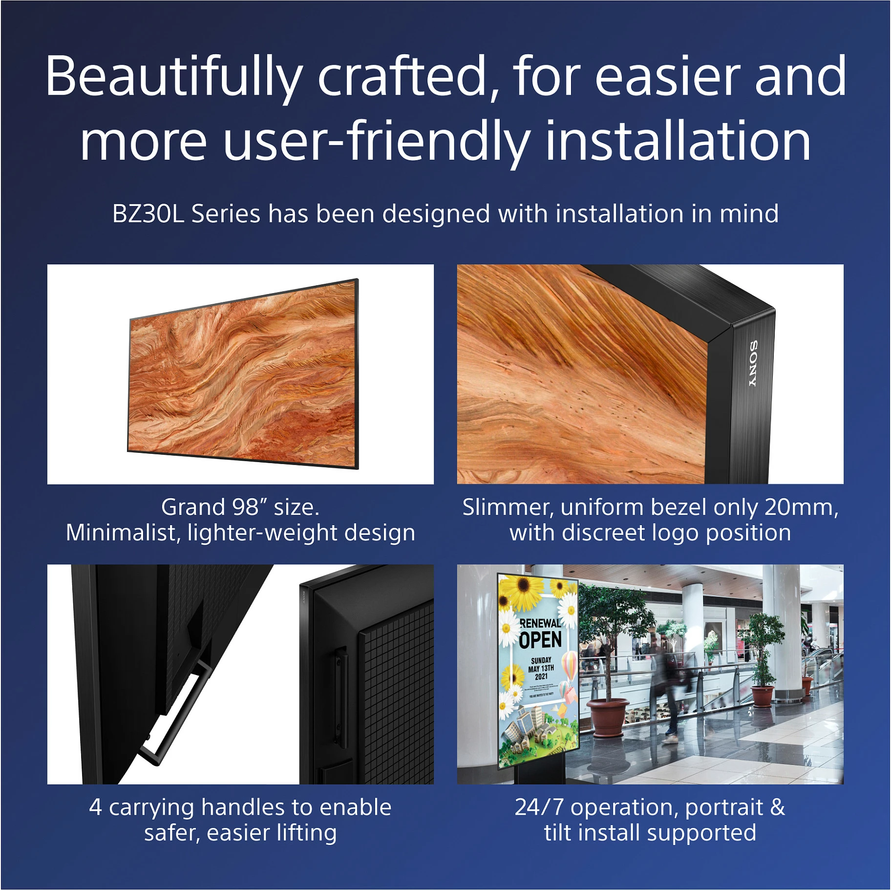 Ekran i madh profesional Sony BRAVIA FW-98BZ30L, 98 inç, 4K HDR, Full Array LED, Wi-Fi