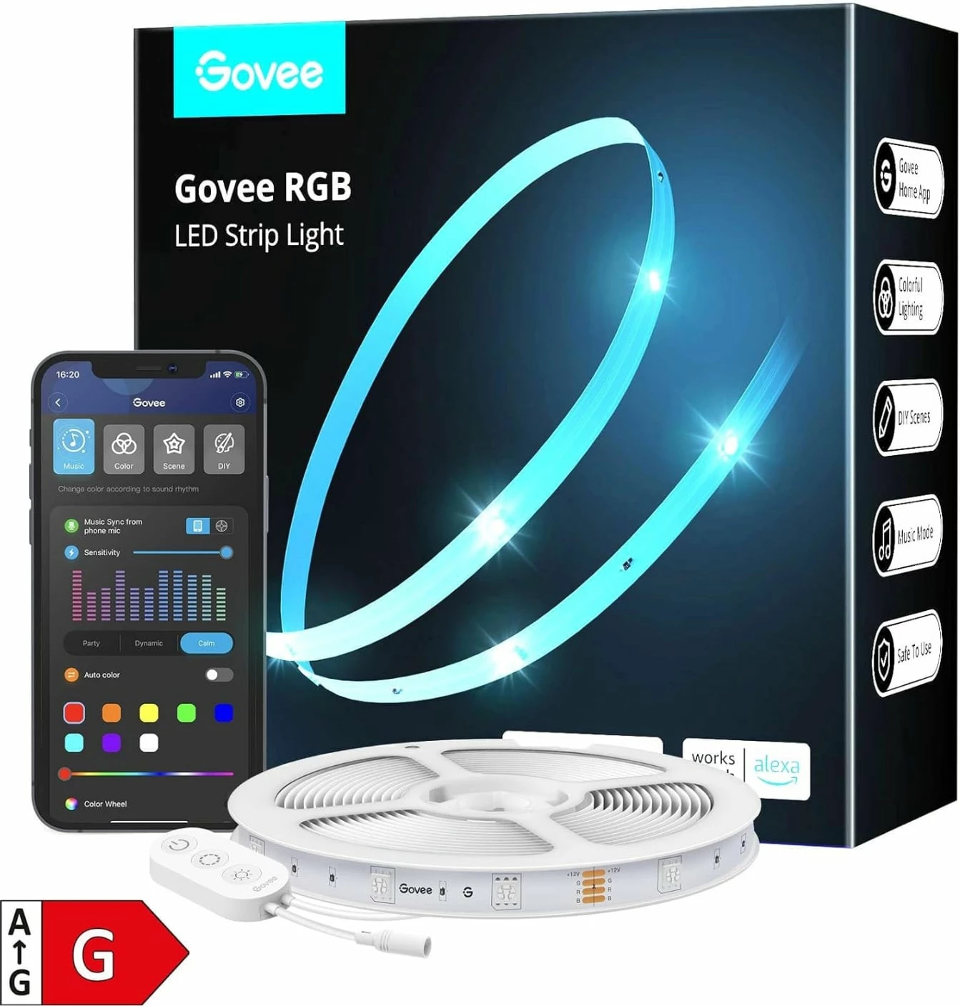 Shirit LED RGB Govee 5 m, Wi‑Fi Smart (kompatibil me Alexa), set me kontrollues