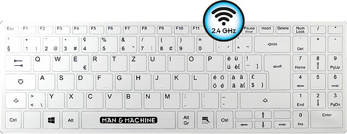 Tastierë Man&Machine ITs Cool Flat Wire DE, QWERTZ, USB + 2.4GHz, IP68, e bardhë
